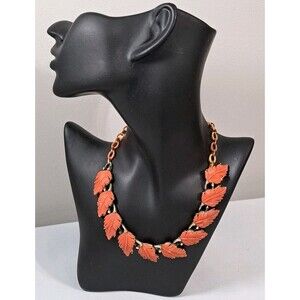 Vintage 1950s Lisner Signed Thermoset Coral Leaves Necklace MCM